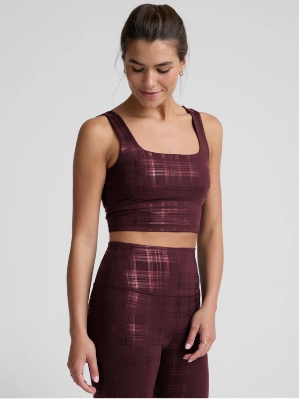 Beyond Yoga Beyond the Studio Leggings and cropped tank Burgundy Plaid foil - XL - Picture 4 of 5